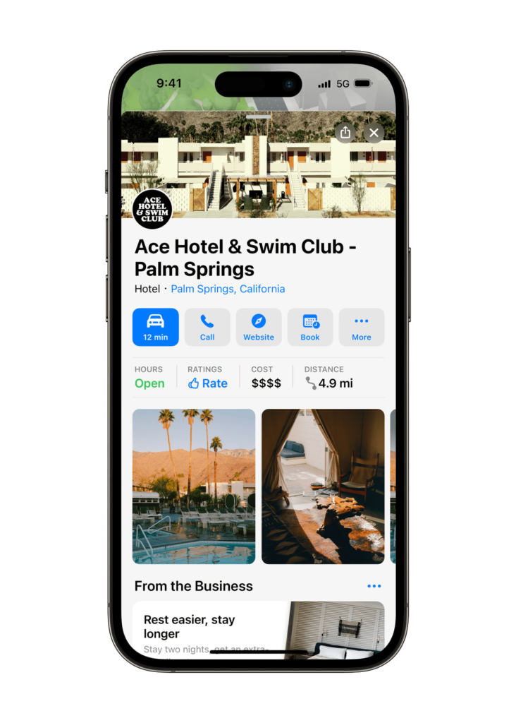 A business place card shown on Apple Maps on an iPhone